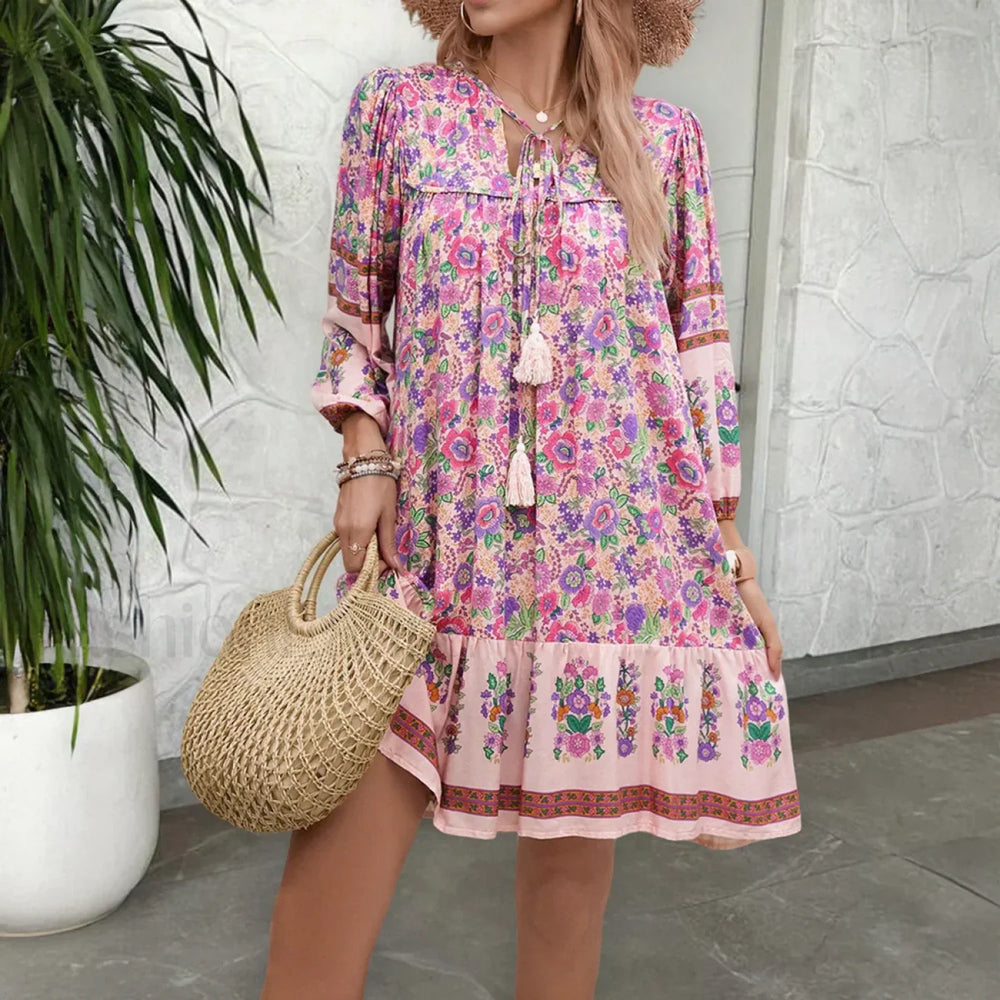 Lace Up Artistic Retro Boho Dress