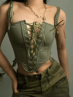 Lace Up Corset Top Green / S Tops&Tees
