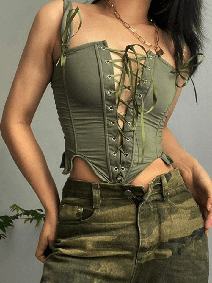 Lace Up Corset Top Tops&Tees