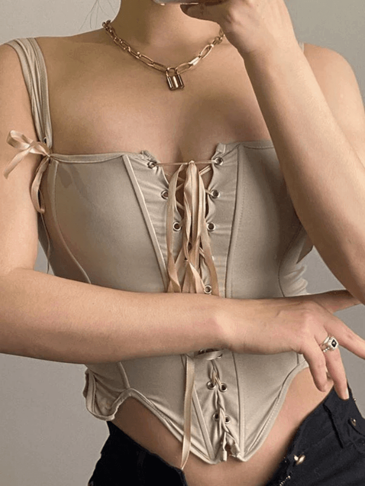 Lace Up Corset Top Tops&Tees