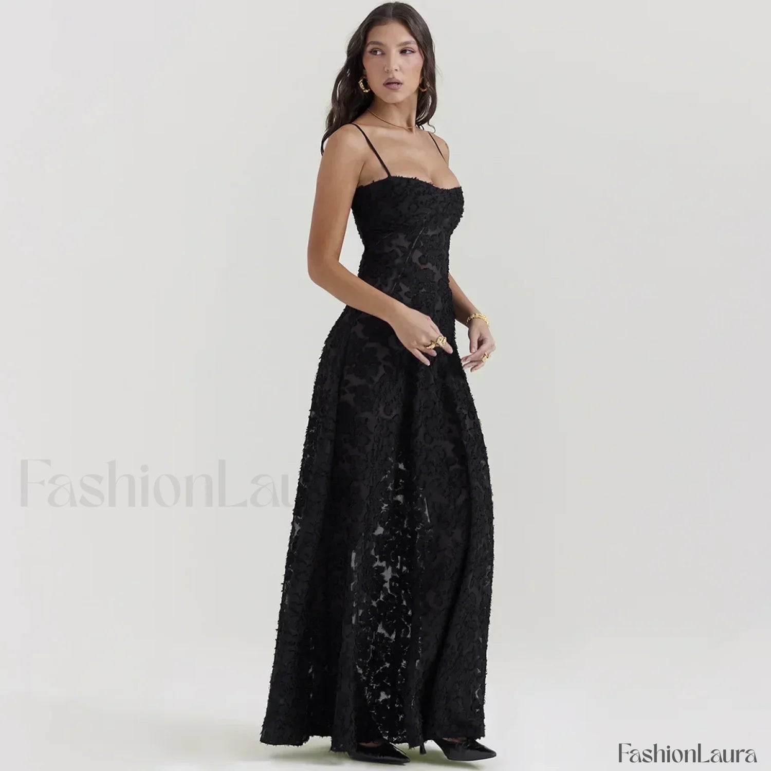 Lace up Black Prom Maxi Dress