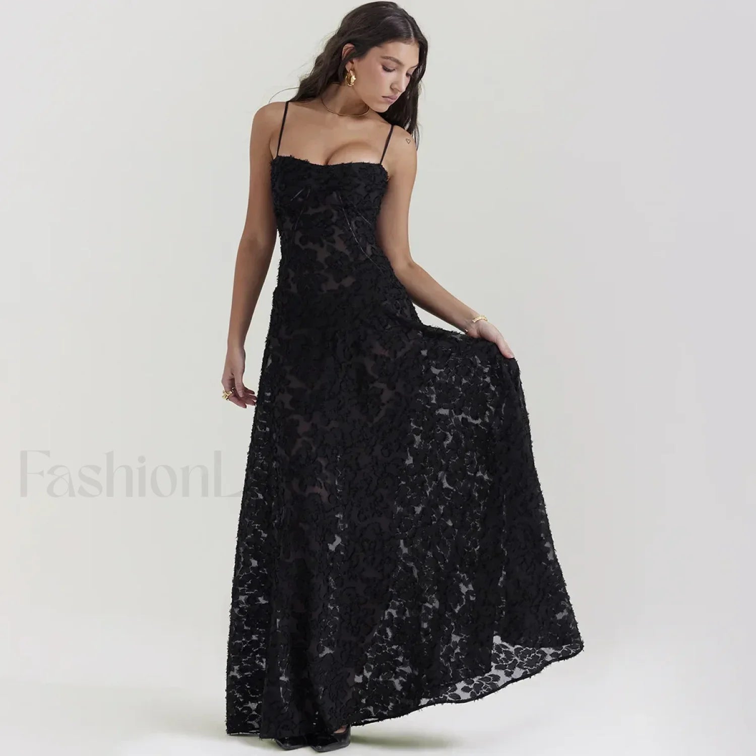 Lace up Black Prom Maxi Dress Main image