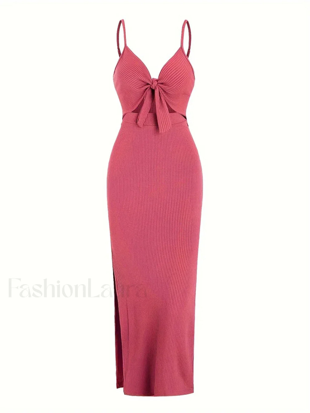 Lace Up Bow V Neck Midi Dress Rose Red / S