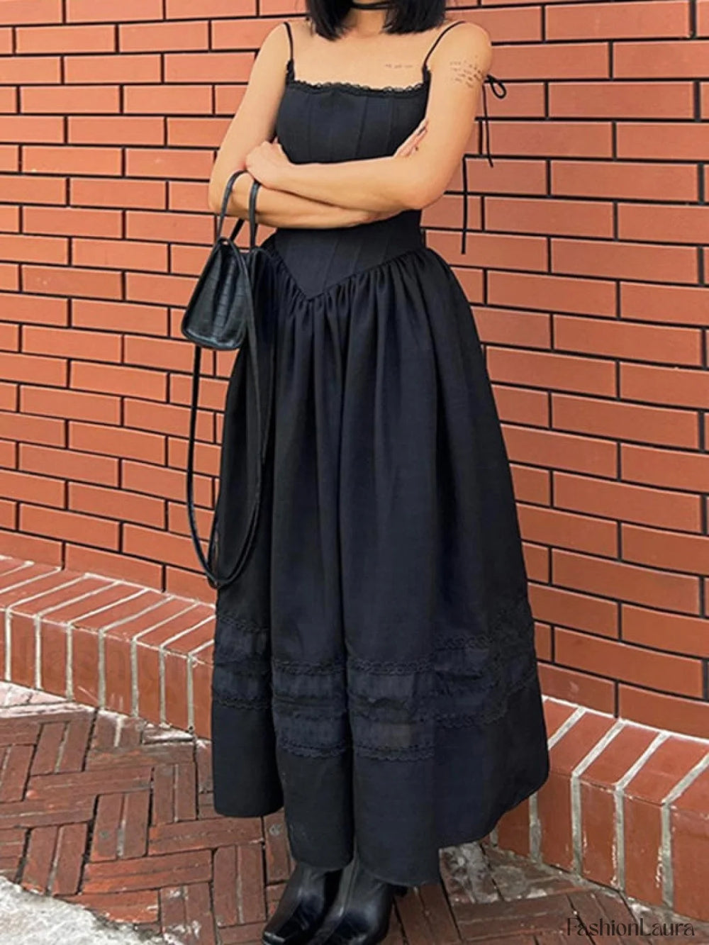 Lace Up Corset Black Maxi Dress Maxi Dresses