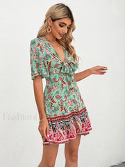 Lace Up Flounce Boho Dress