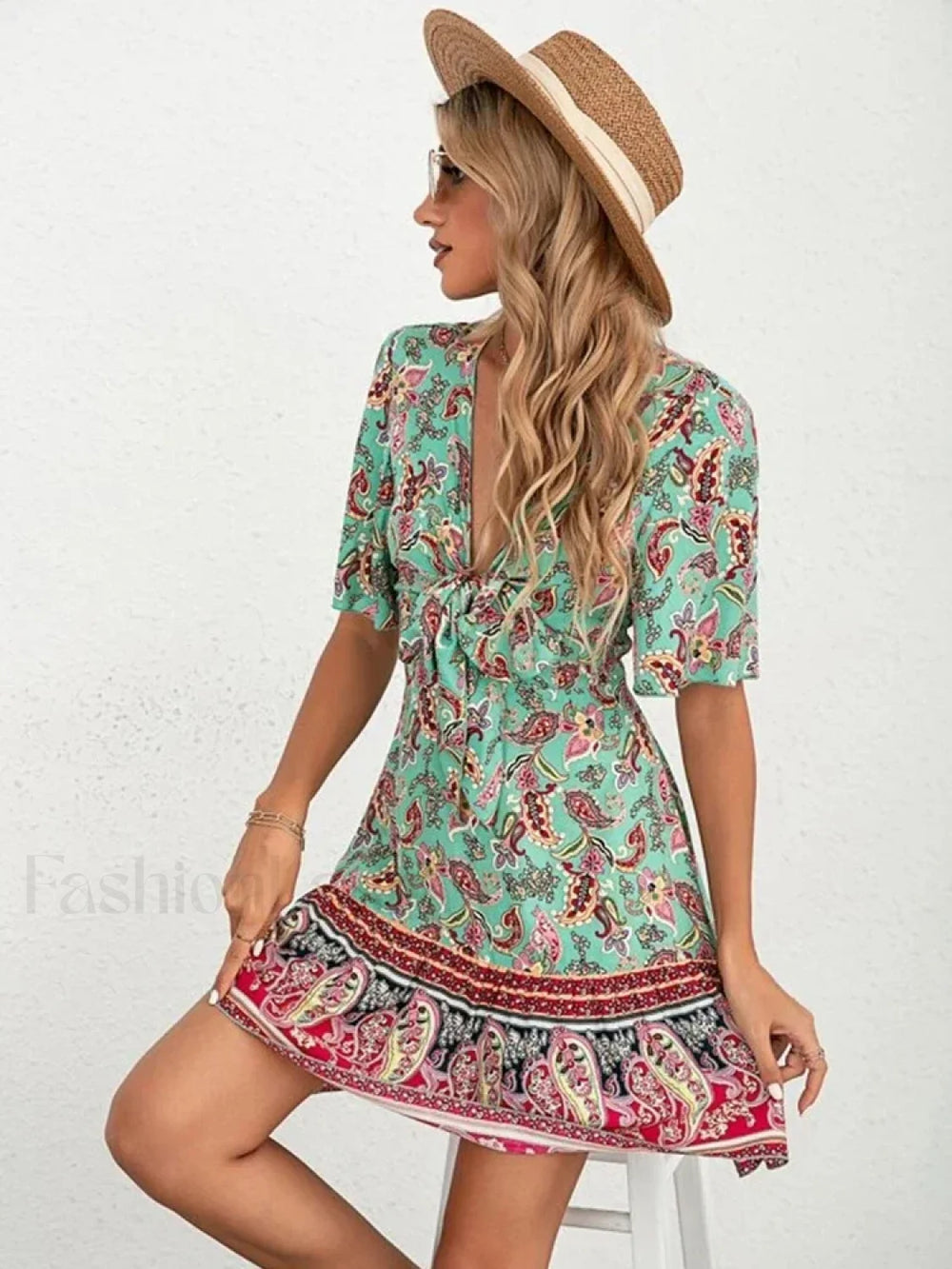 Lace Up Flounce Boho Dress