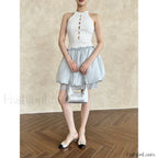 Lace Up Minimalist Casual Skirt BLUE / S