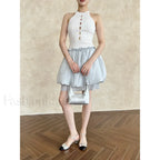 Lace Up Minimalist Casual Skirt BLUE / S
