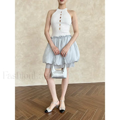 Lace Up Minimalist Casual Skirt BLUE / S