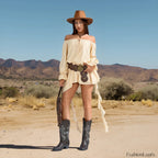 Lace Up Off Shoulder Boho Dress Apricot / S