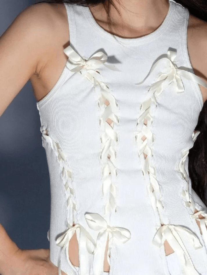 Lace Up Ribbed Cropped Tank Top White / S Tops&Tees Main image