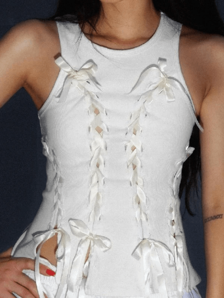 Lace Up Ribbed Cropped Tank Top Secondary image