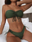 Lace Up Scrunch Bandeau Bikini Set Green / S
