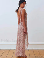 Lace Up Side Slit Floral Dress