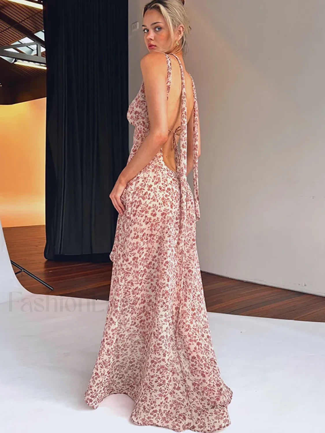 Lace-Up Side Slit Floral Dress Secondary image