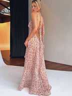 Lace Up Side Slit Floral Dress