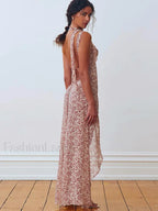 Lace Up Side Slit Floral Dress