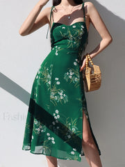 Lace Up Slit Green Maxi Dress Maxi Dresses