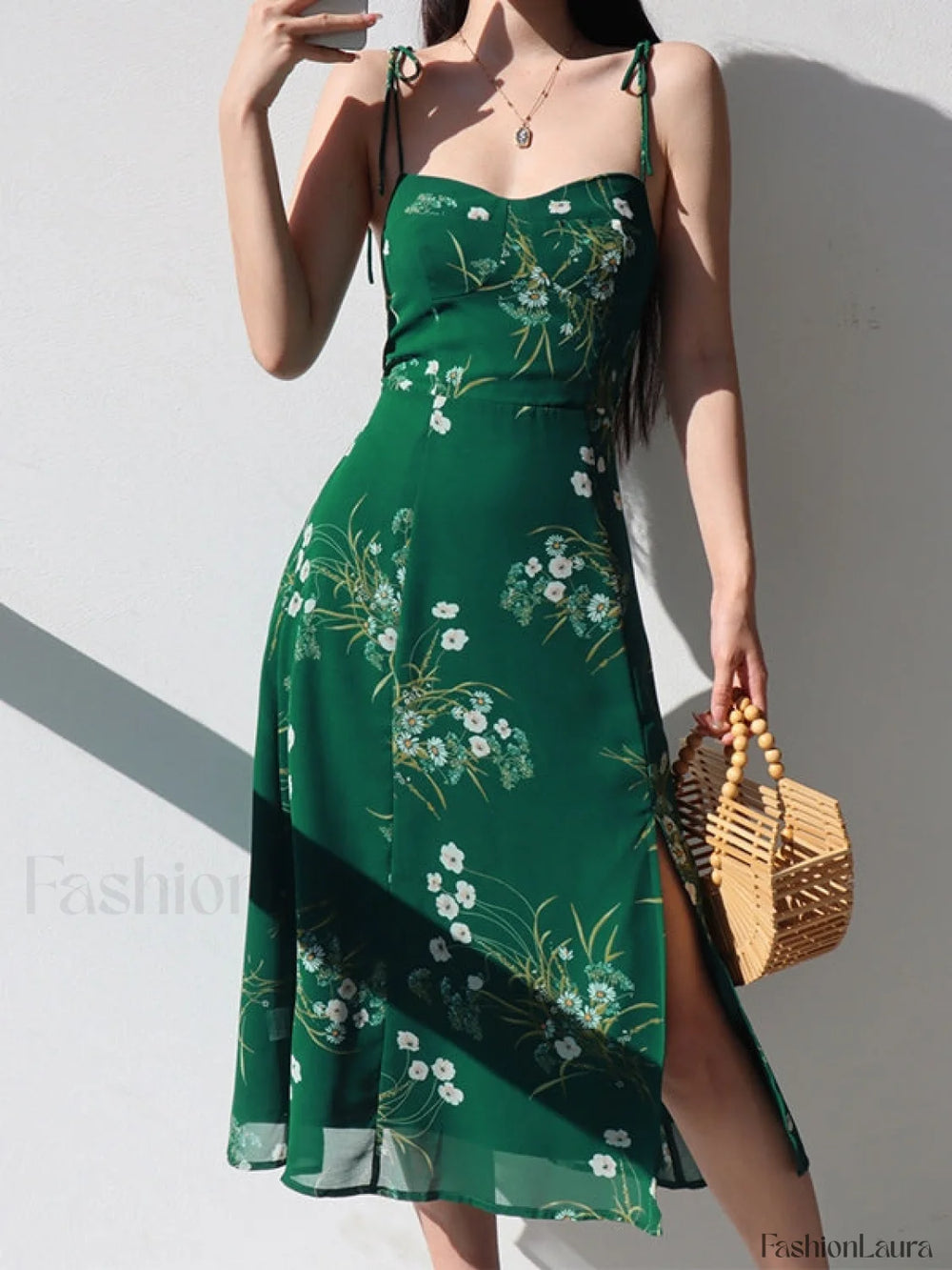 Lace Up Slit Green Maxi Dress Maxi Dresses