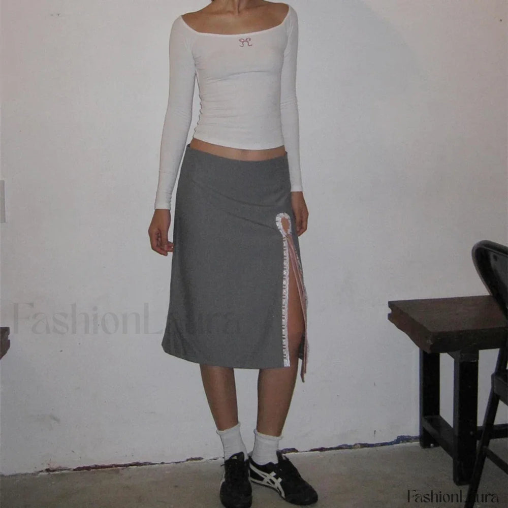Lace Up Split A Line Elegant Skirt