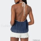 Lace Up Split Front Crop Top