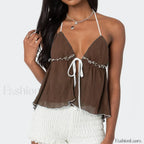 Lace Up Split Front Crop Top Red / S