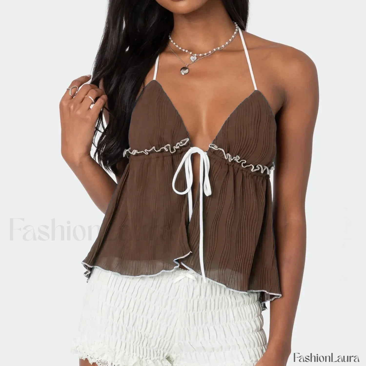 Lace Up Split Front Crop Top Red / S