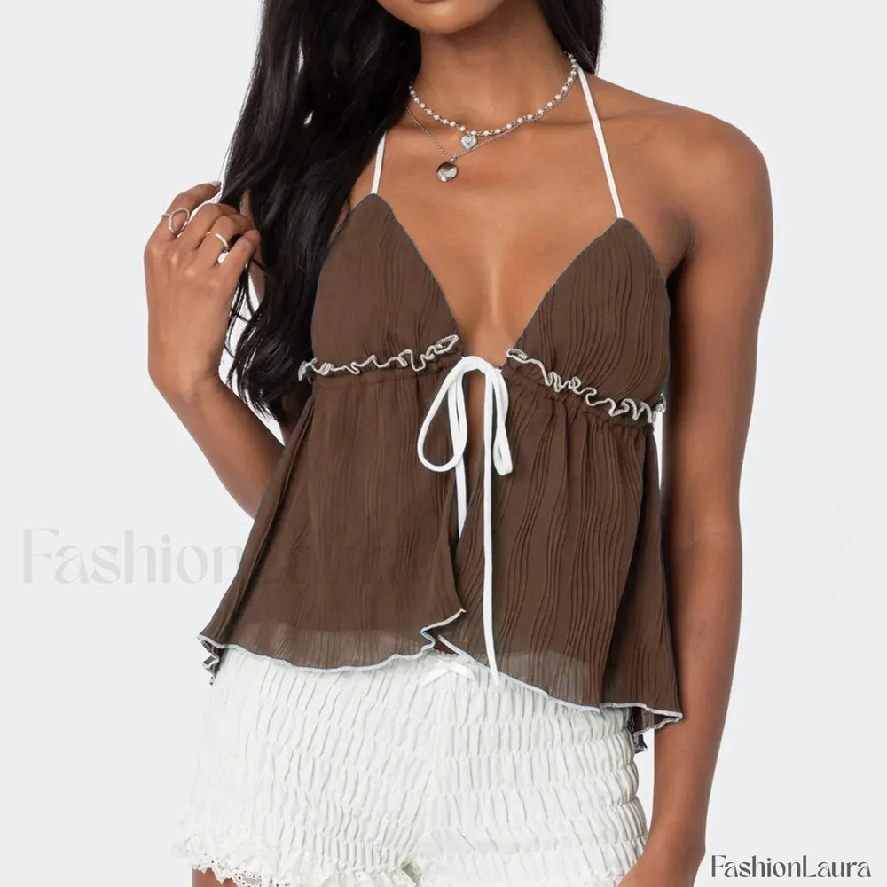 Lace Up Split Front Crop Top Red / S