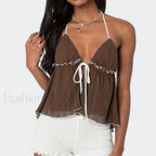 Lace Up Split Front Crop Top Red / S