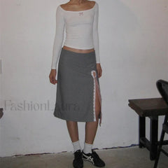 Lace Up Split Vintage Skirt