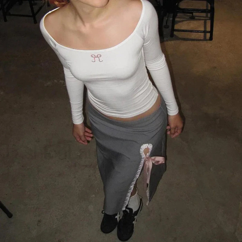 Lace Up Split Vintage Skirt