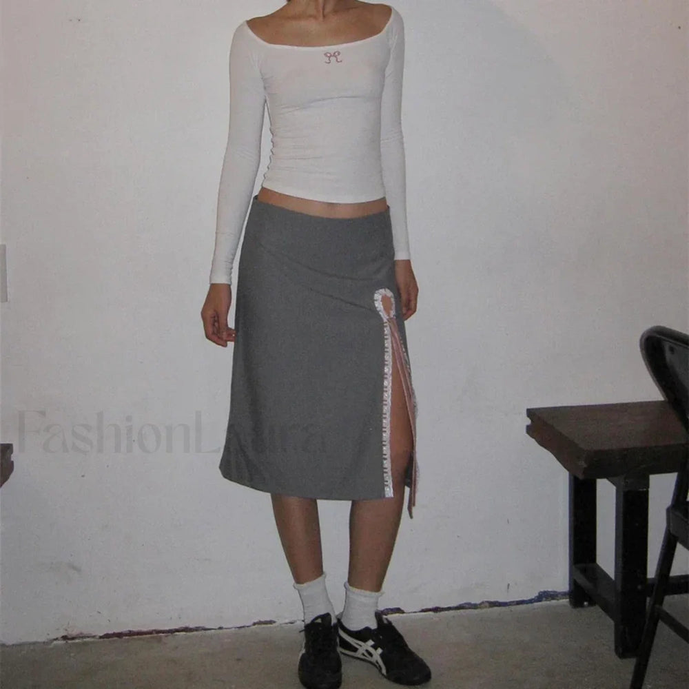 Lace Up Split Vintage Skirt