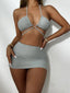 Lace Up Stripe Bikini Set GREY / S
