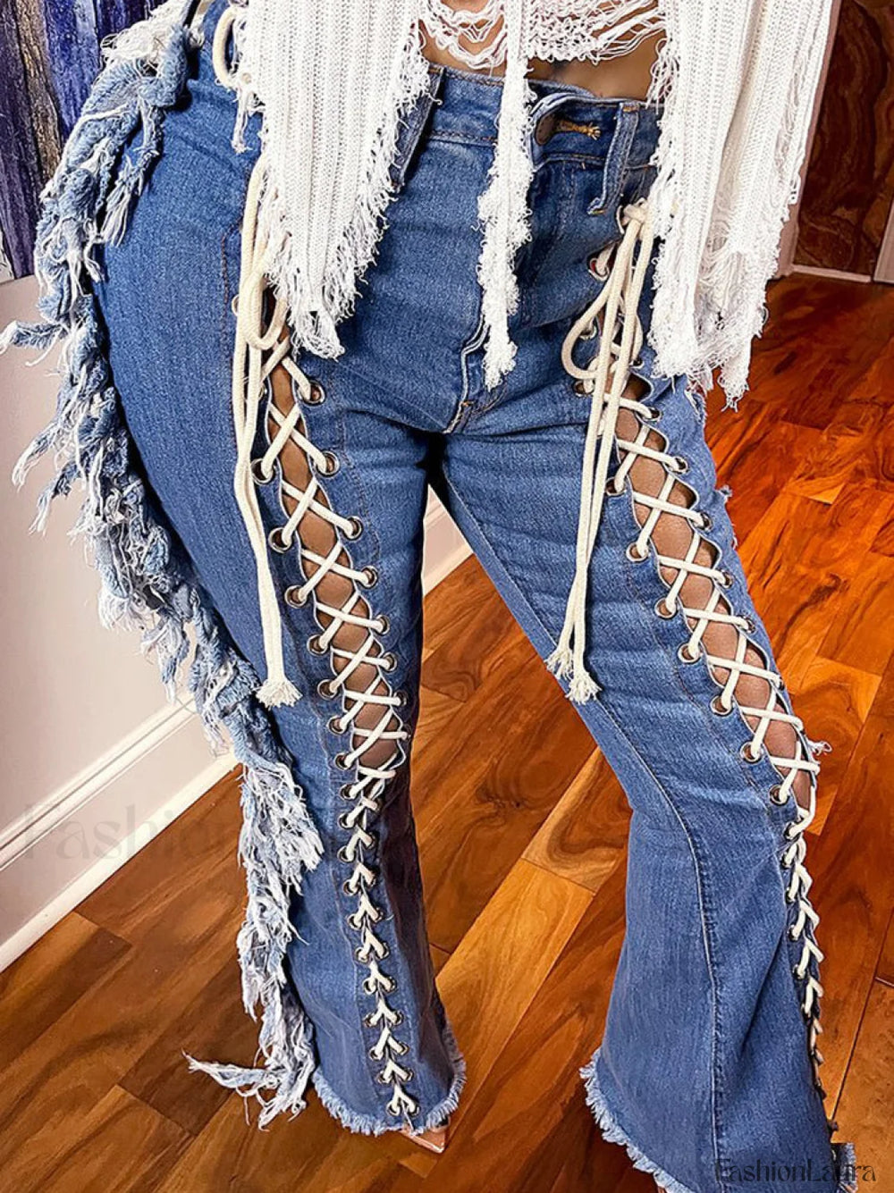 Lace Up Tassel Jeans Jeans
