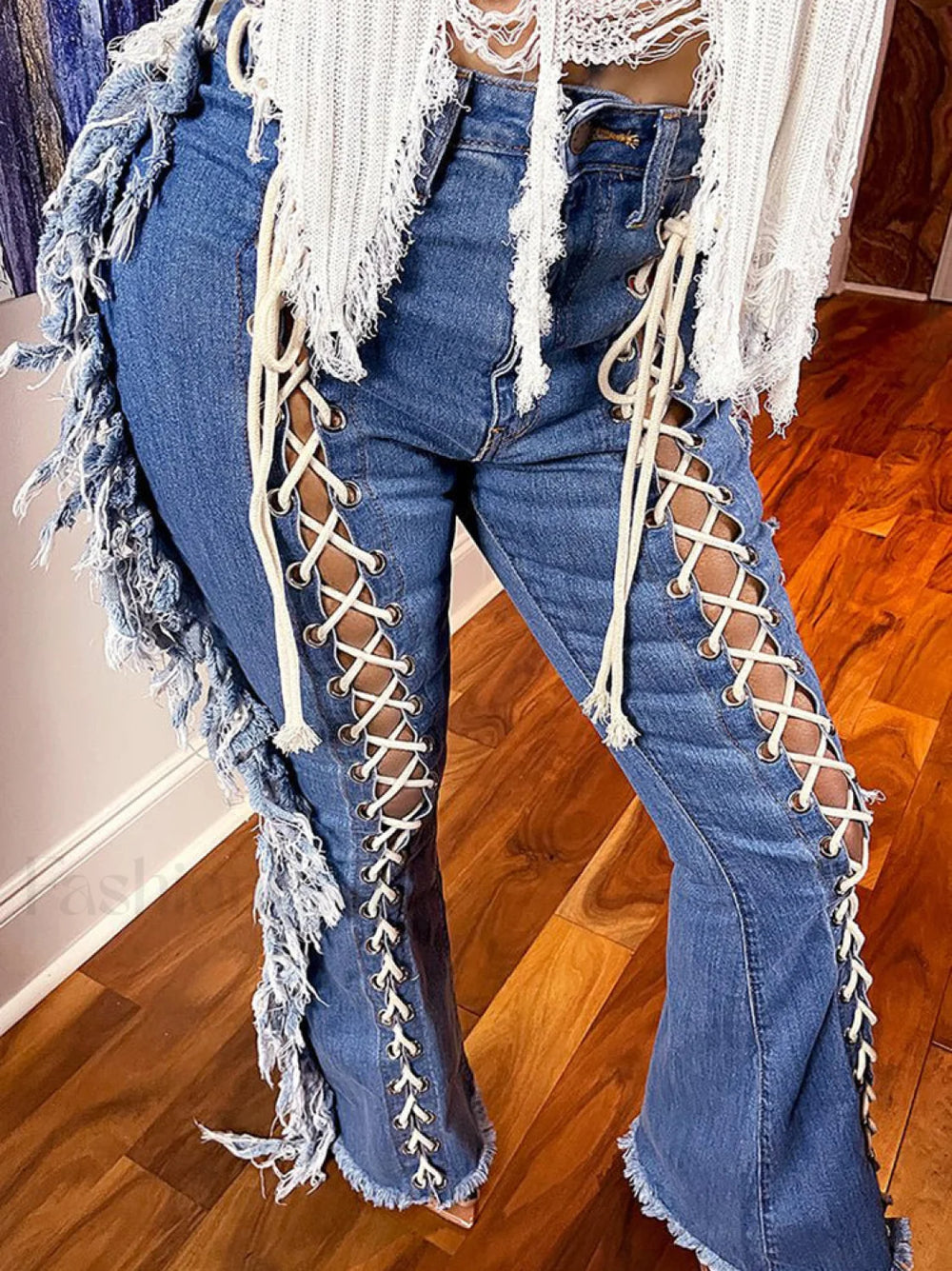 Lace Up Tassel Jeans Jeans