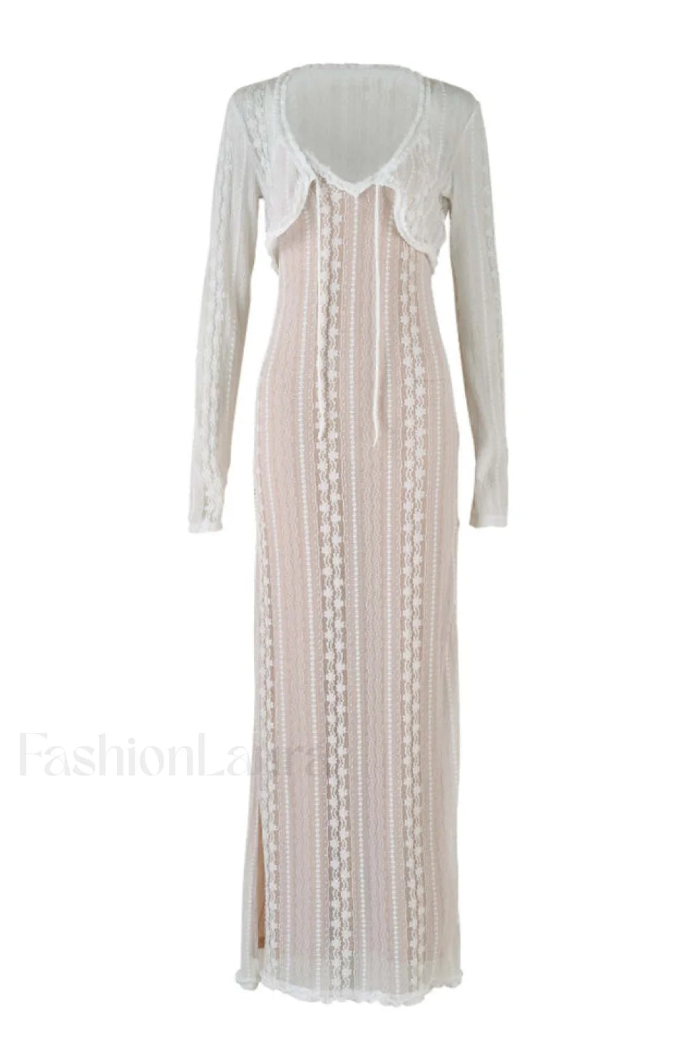 Lace V Neck Charming Slit Two Piece Dress