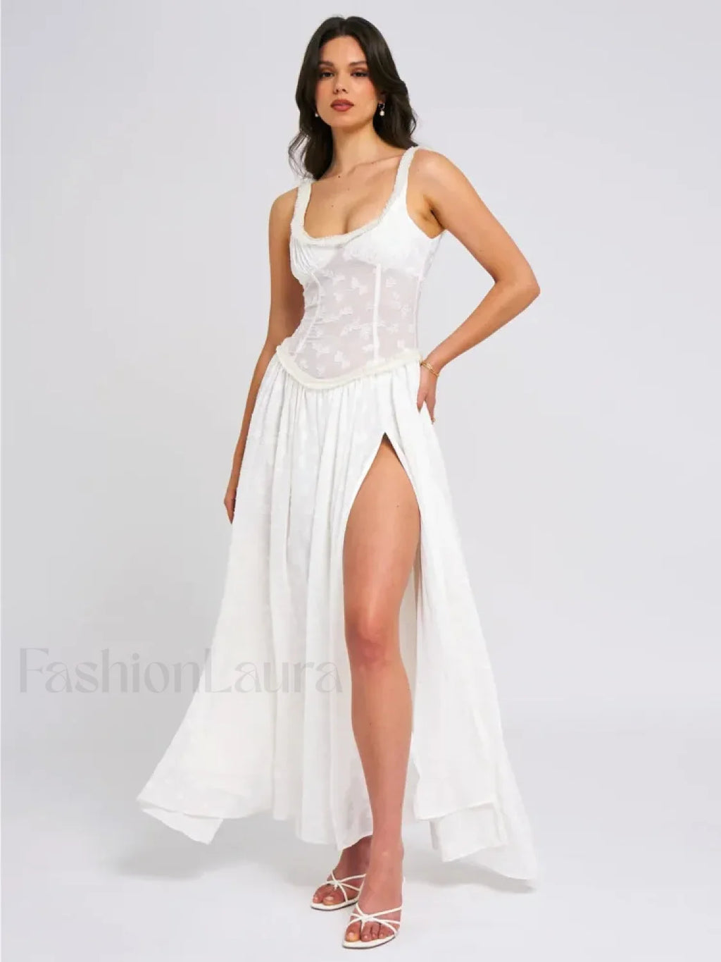 Lace Zipper Split Slim Maxi Dress