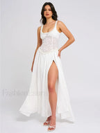 Lace Zipper Split Slim Maxi Dress