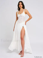 Lace Zipper Split Slim Maxi Dress