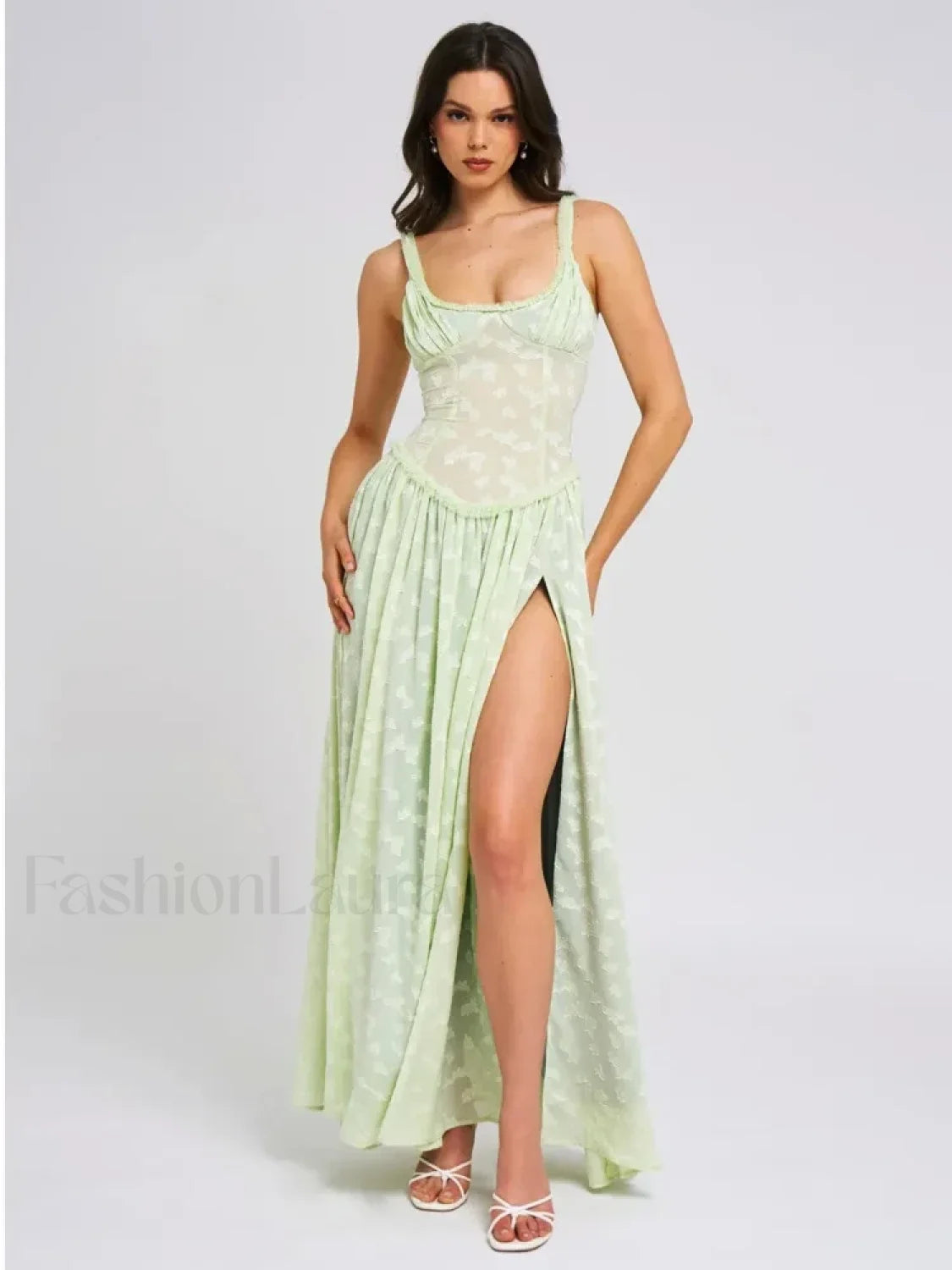 Lace Zipper Split Slim Maxi Dress Main image