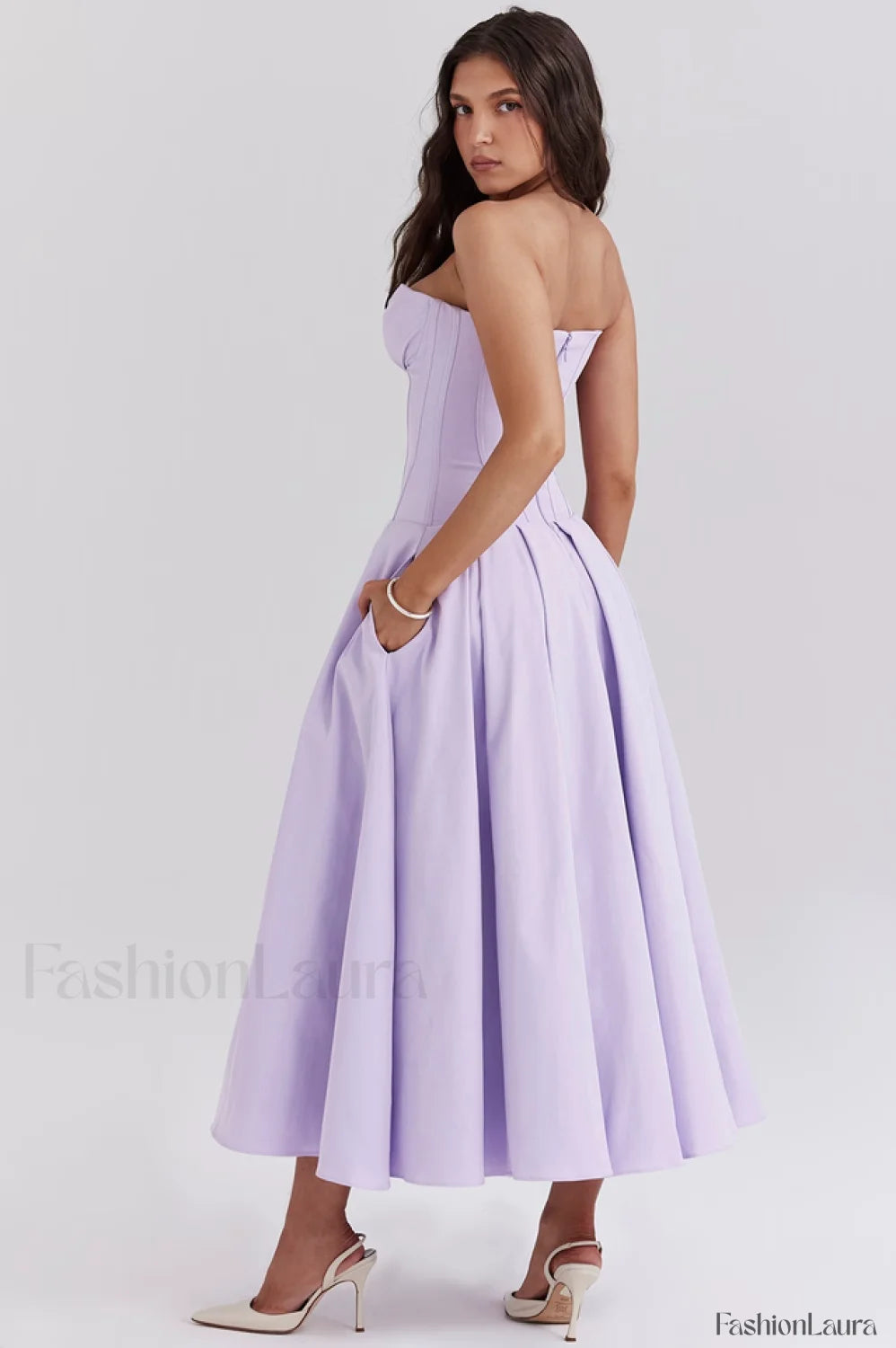 Lady Black Stylish Strapless Midi Dress