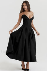 Lady Black Stylish Strapless Midi Dress