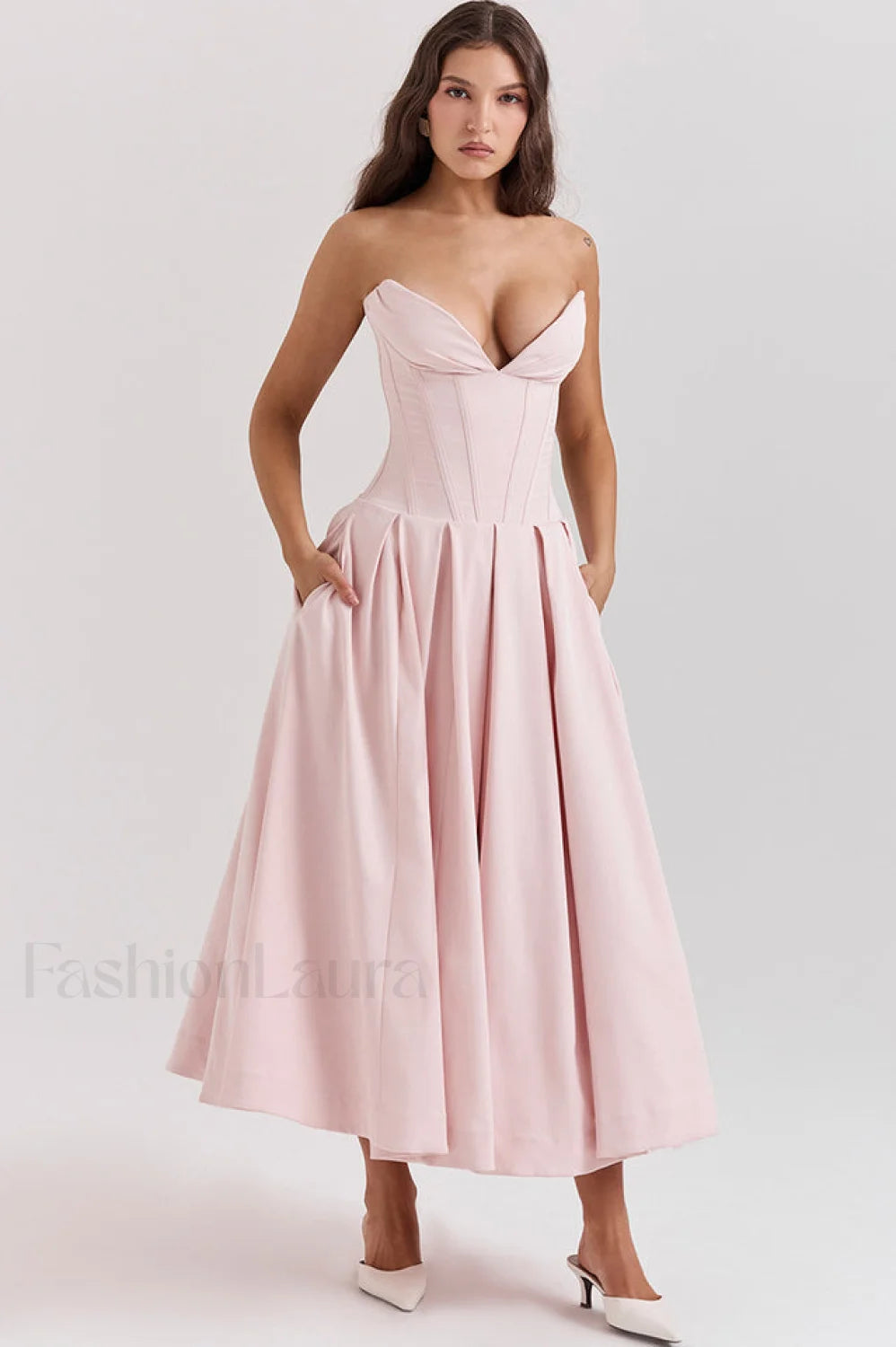 Lady Black Stylish Strapless Midi Dress