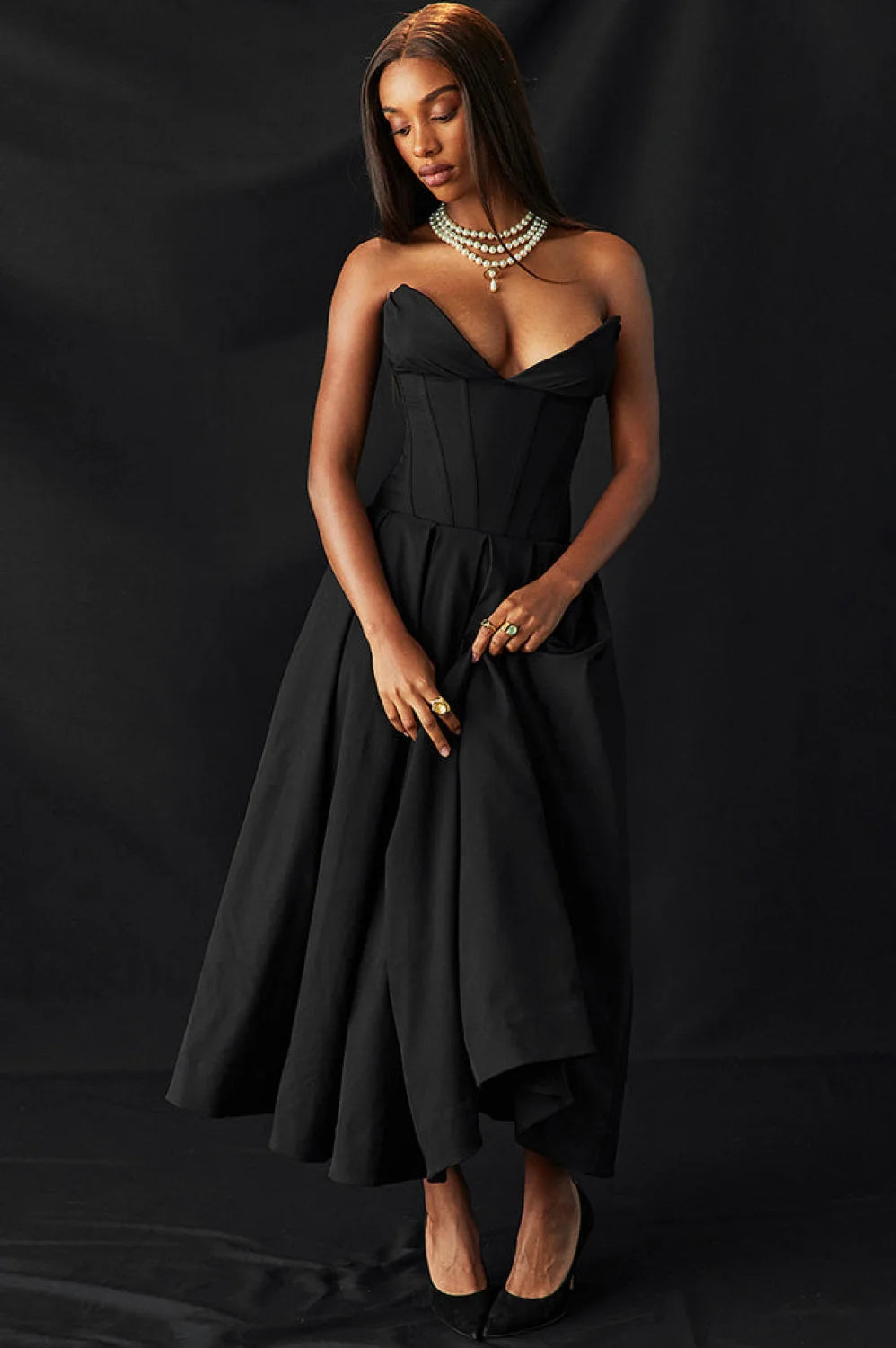 Lady Black Stylish Strapless Midi Dress