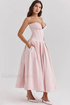 Lady Black Stylish Strapless Midi Dress