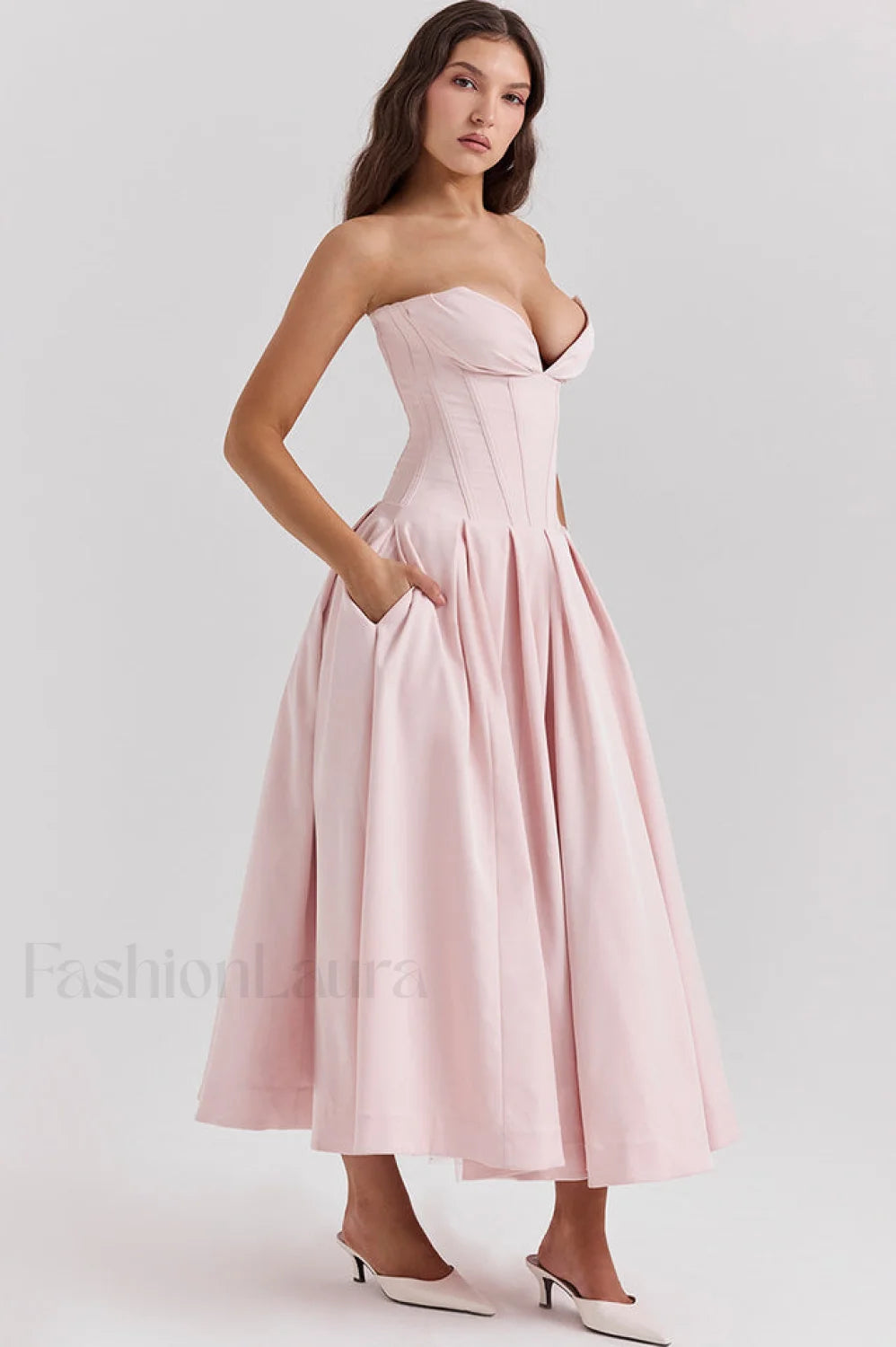 Lady Black Stylish Strapless Midi Dress