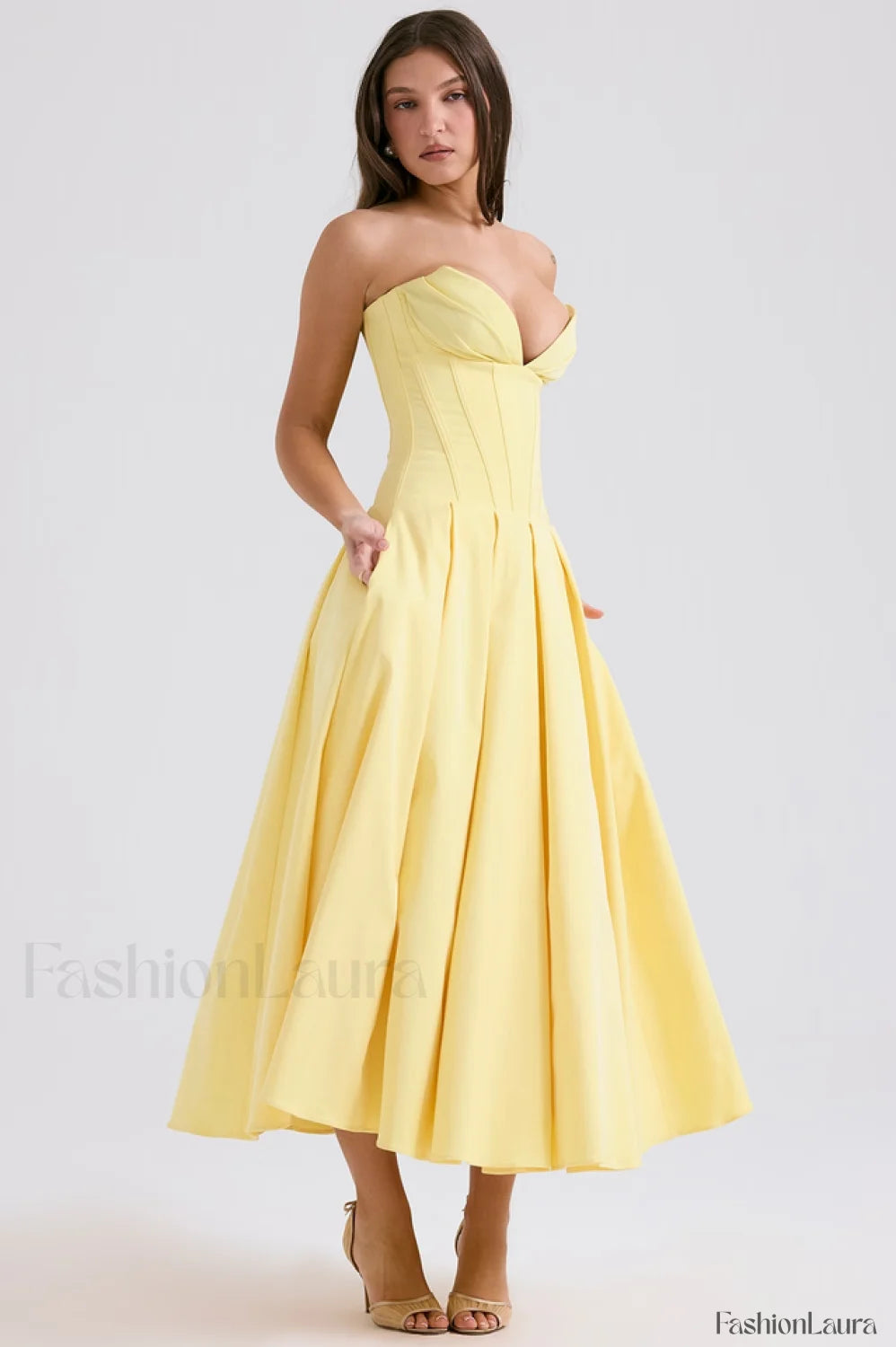 Lady Black Stylish Strapless Midi Dress