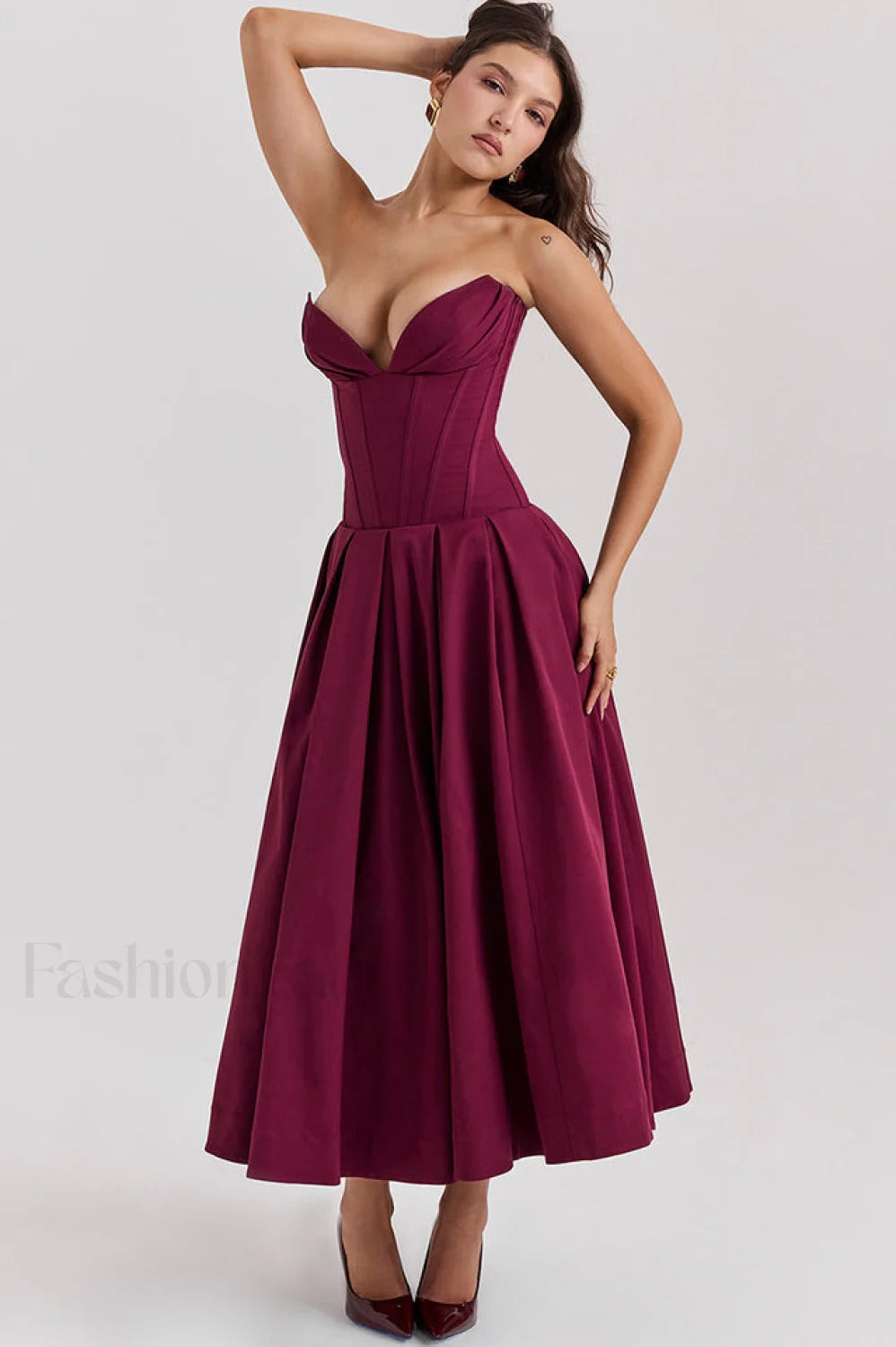 Lady Black Stylish Strapless Midi Dress