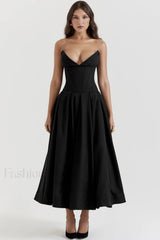 Lady Black Stylish Strapless Midi Dress S / Black