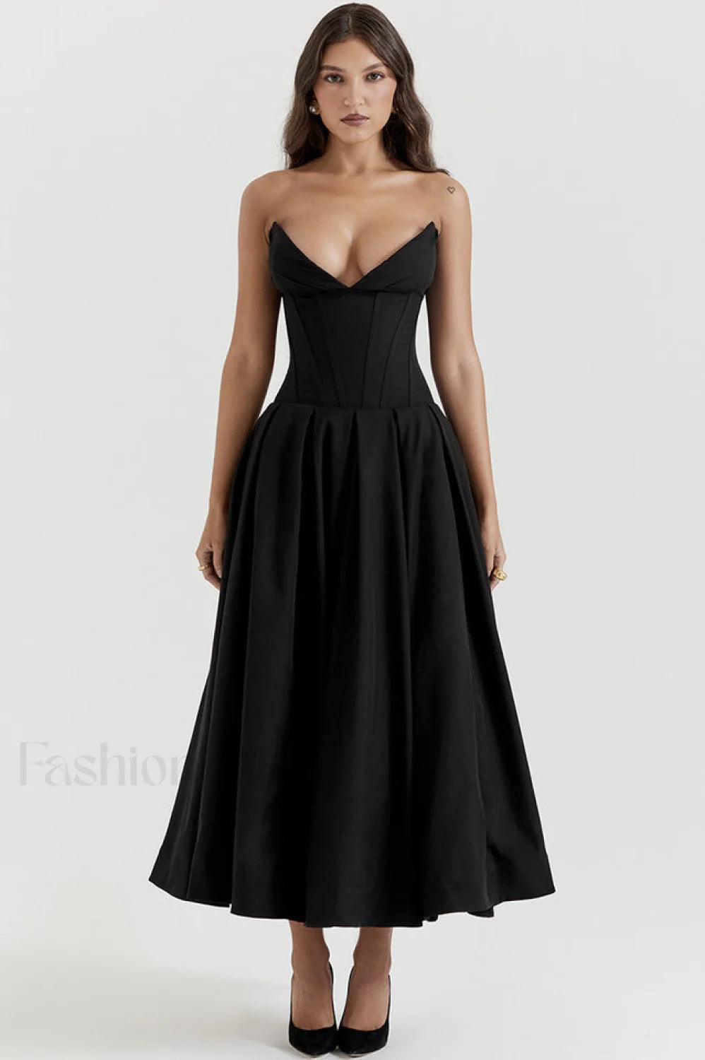 Lady Black Stylish Strapless Midi Dress S / Black